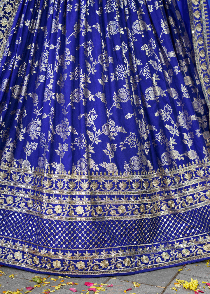 Royal Blue Sequins and Zari Embroidery Work Silk Lehenga