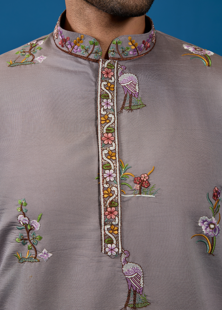 Soft Mauve Grey Mens Wear Kurta with Pant