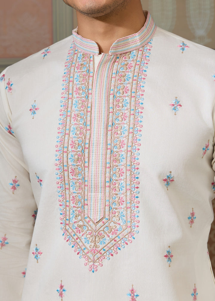 Pure White Mens Wear Koti Style with Silk Kurta and Pajama