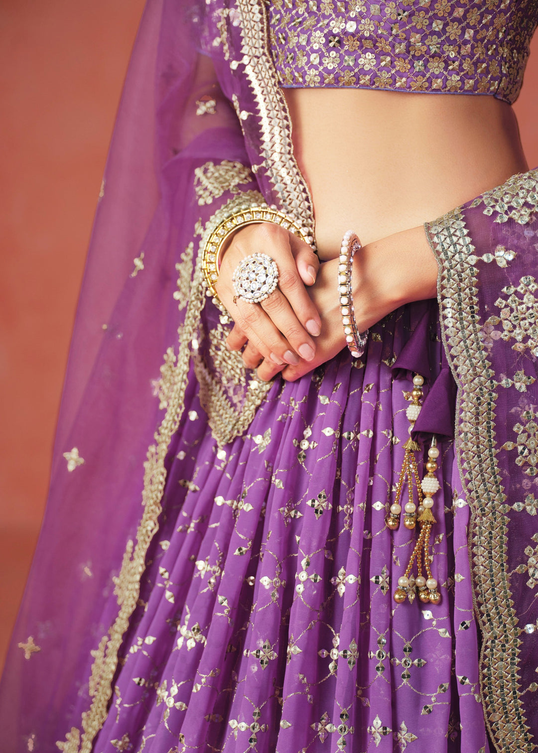 Purple Sequins Zari Embroidered Work Georgette Lehenga