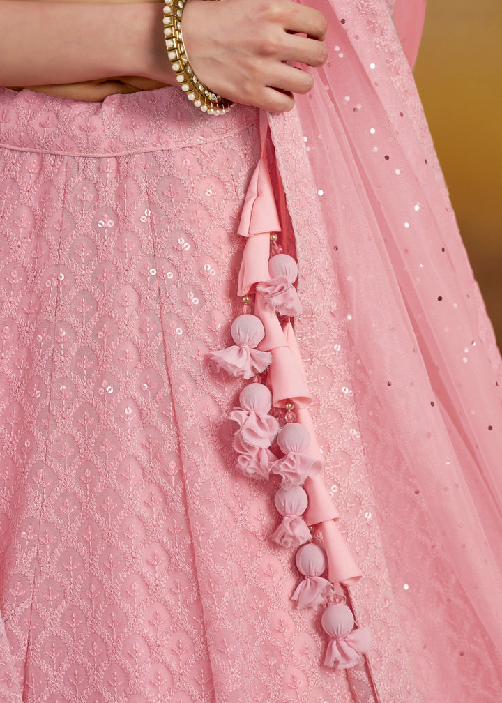 Light Pink Georgette Lehenga With Sequins and Thread Embroidered Work