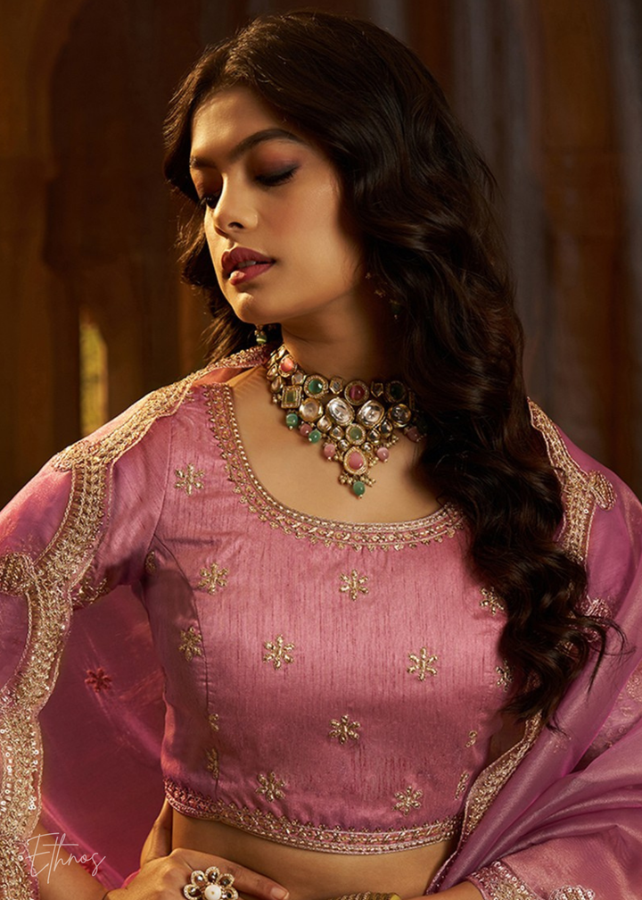 Pink Organza Art Silk Lehenga