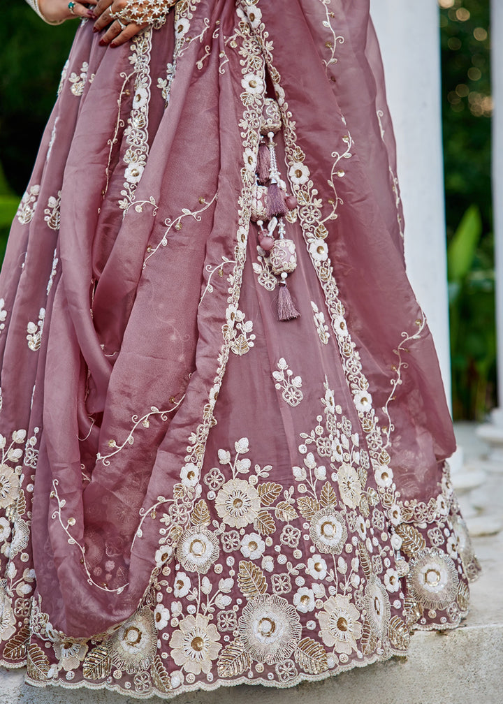 Lavender Organza Lehenga Choli with Beads & Sequince Embroidered