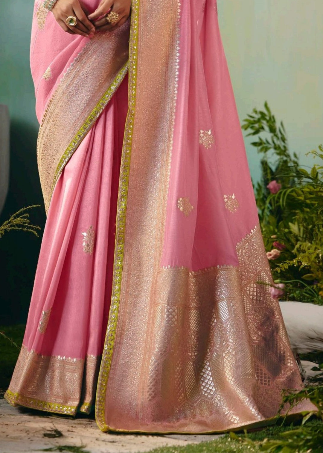 Baby Pink Pure Viscose Dola Silk Saree with Zari Weaving & Embroidered Blouse