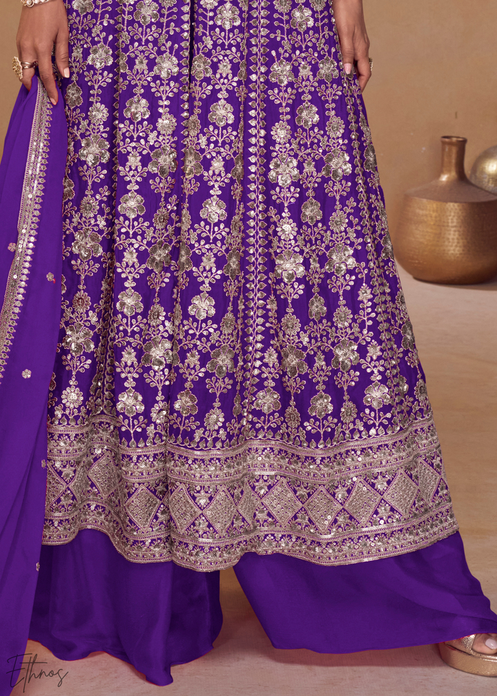 Orchid Gilded Chinon Slit-Kalidaar Palazzo Suit
