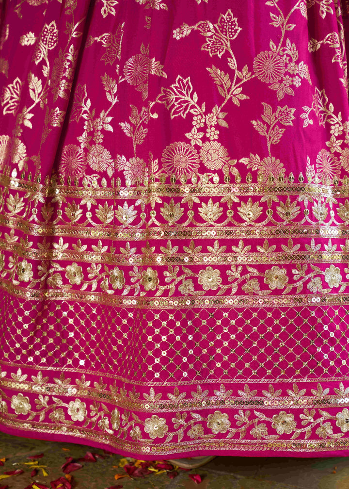 Rani Pink Sequins and Zari Embroidery Work Silk Lehenga