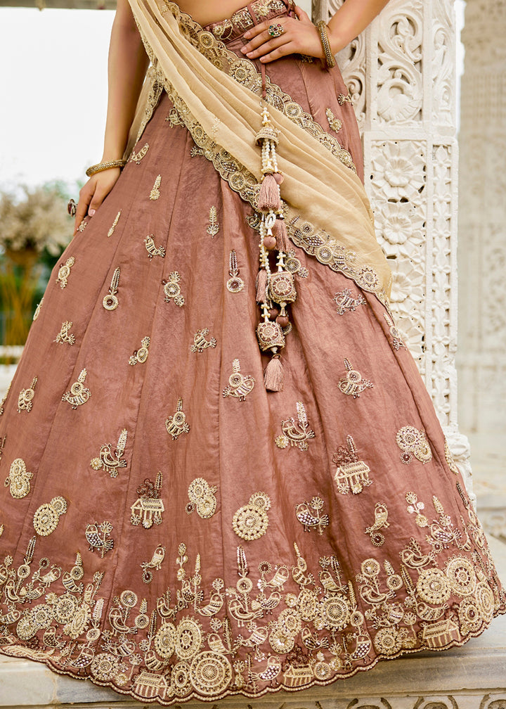 Beige Tissue Lehenga Choli with Beads & Sequince Embroidered