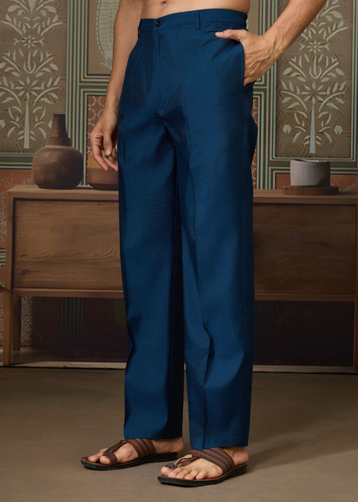 Teal Blue Mens Wear Koti Style with Silk Kurta and Pajama