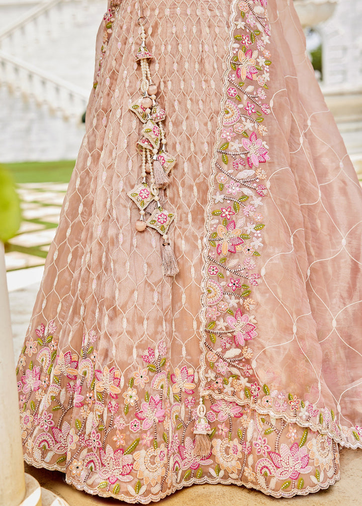 Nude Satin Silk Lehenga Choli with Sequinned Embroidered