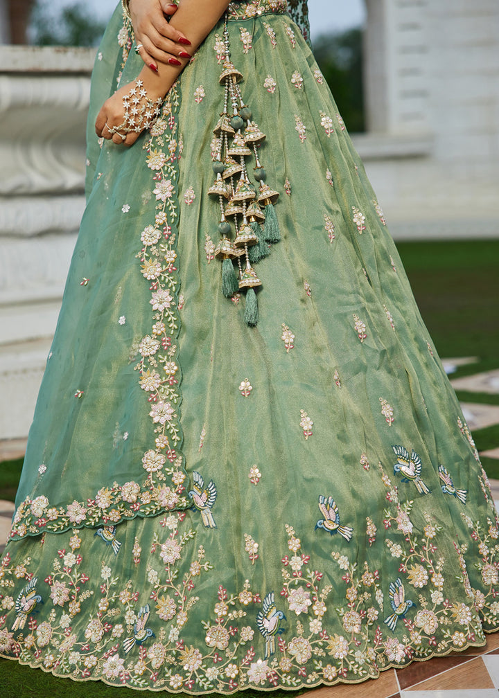 Green Tissue Lehenga Choli with Beads & Sequince Embroidered