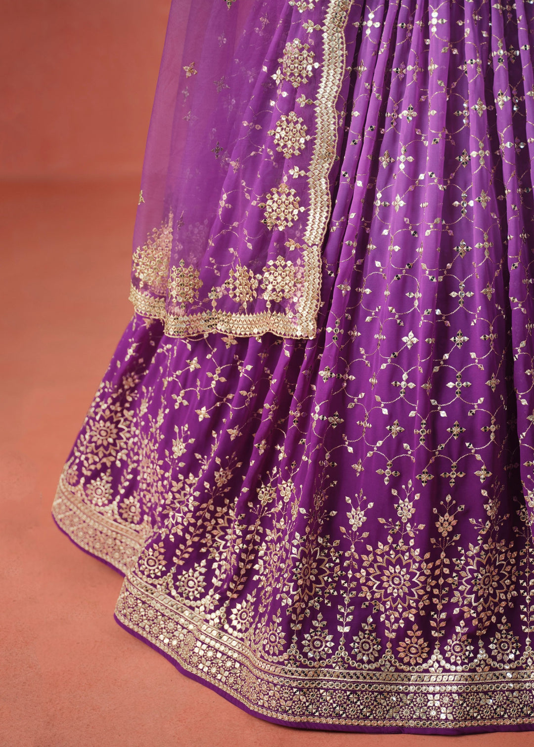 Purple Sequins Zari Embroidered Work Georgette Lehenga