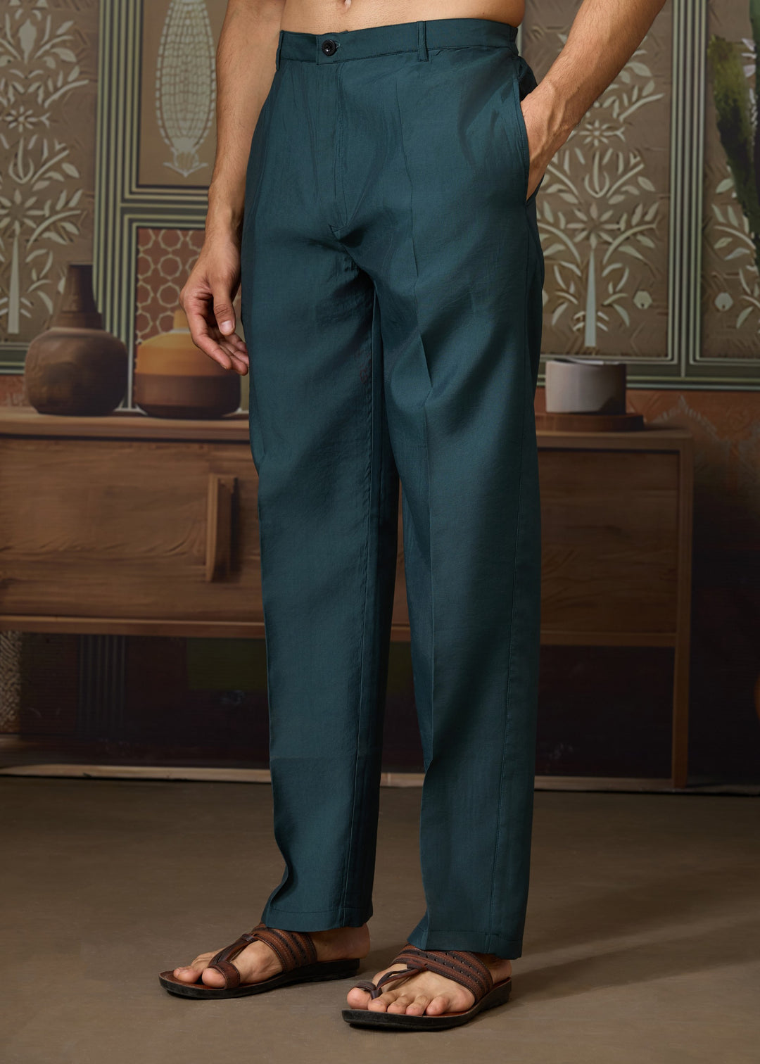 Rama Green Mens Wear Koti Style with Silk Kurta and Pajama