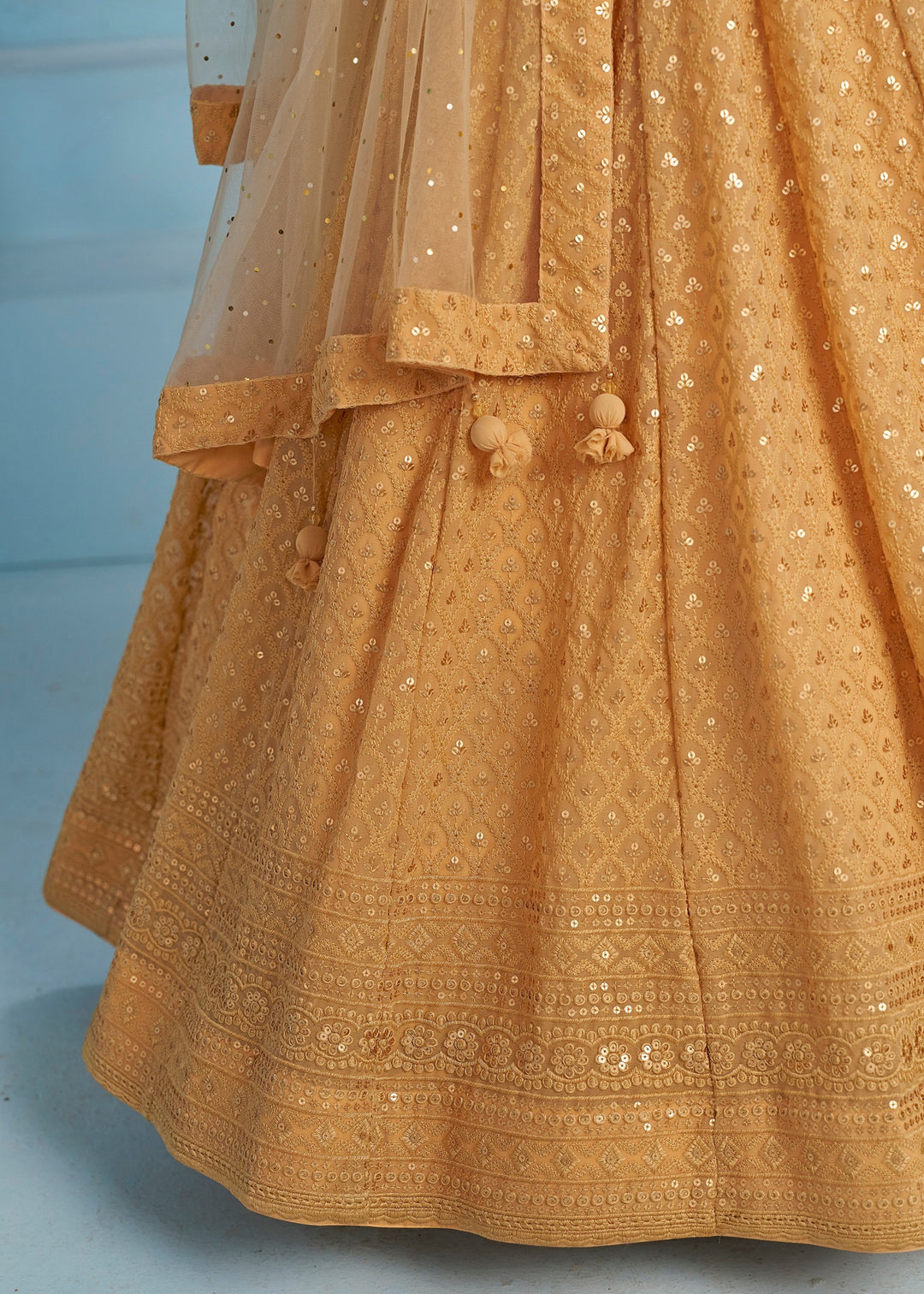 Beige Georgette Lehenga With Sequins and Thread Embroidered Work