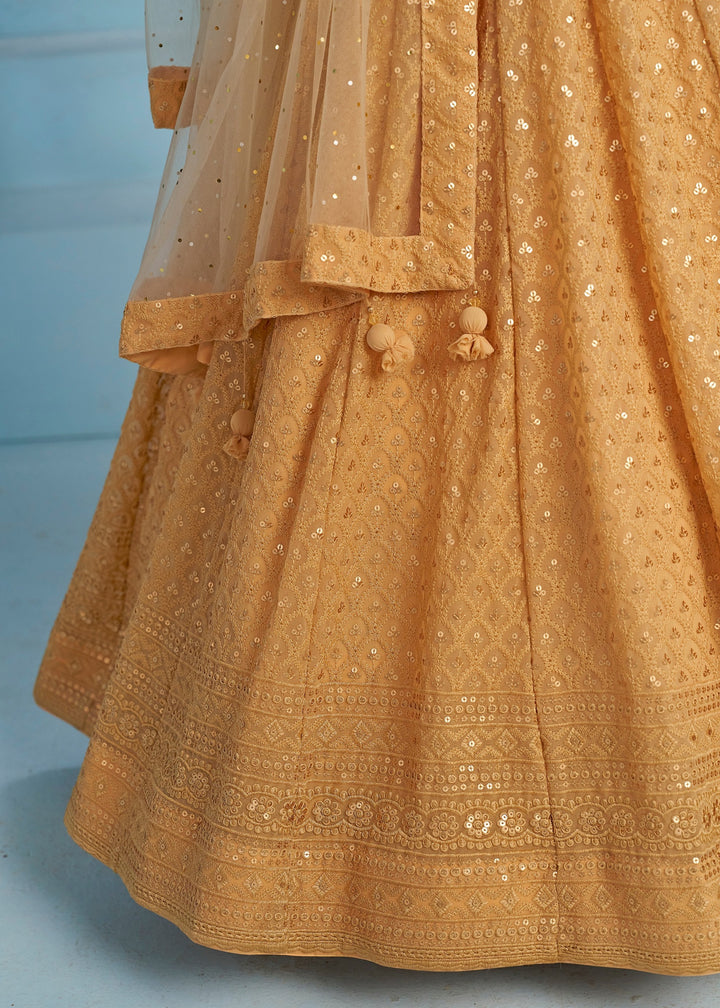 Beige Georgette Lehenga With Sequins and Thread Embroidered Work
