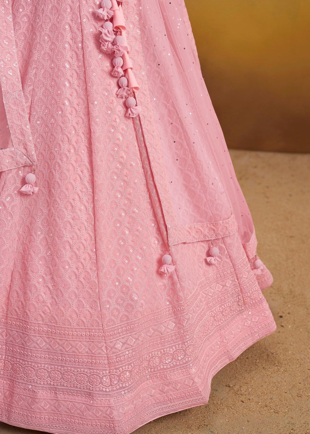 Light Pink Georgette Lehenga With Sequins and Thread Embroidered Work