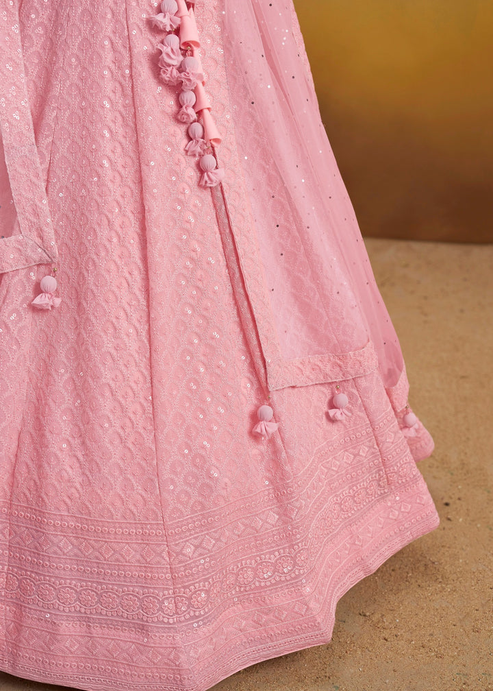 Light Pink Georgette Lehenga With Sequins and Thread Embroidered Work