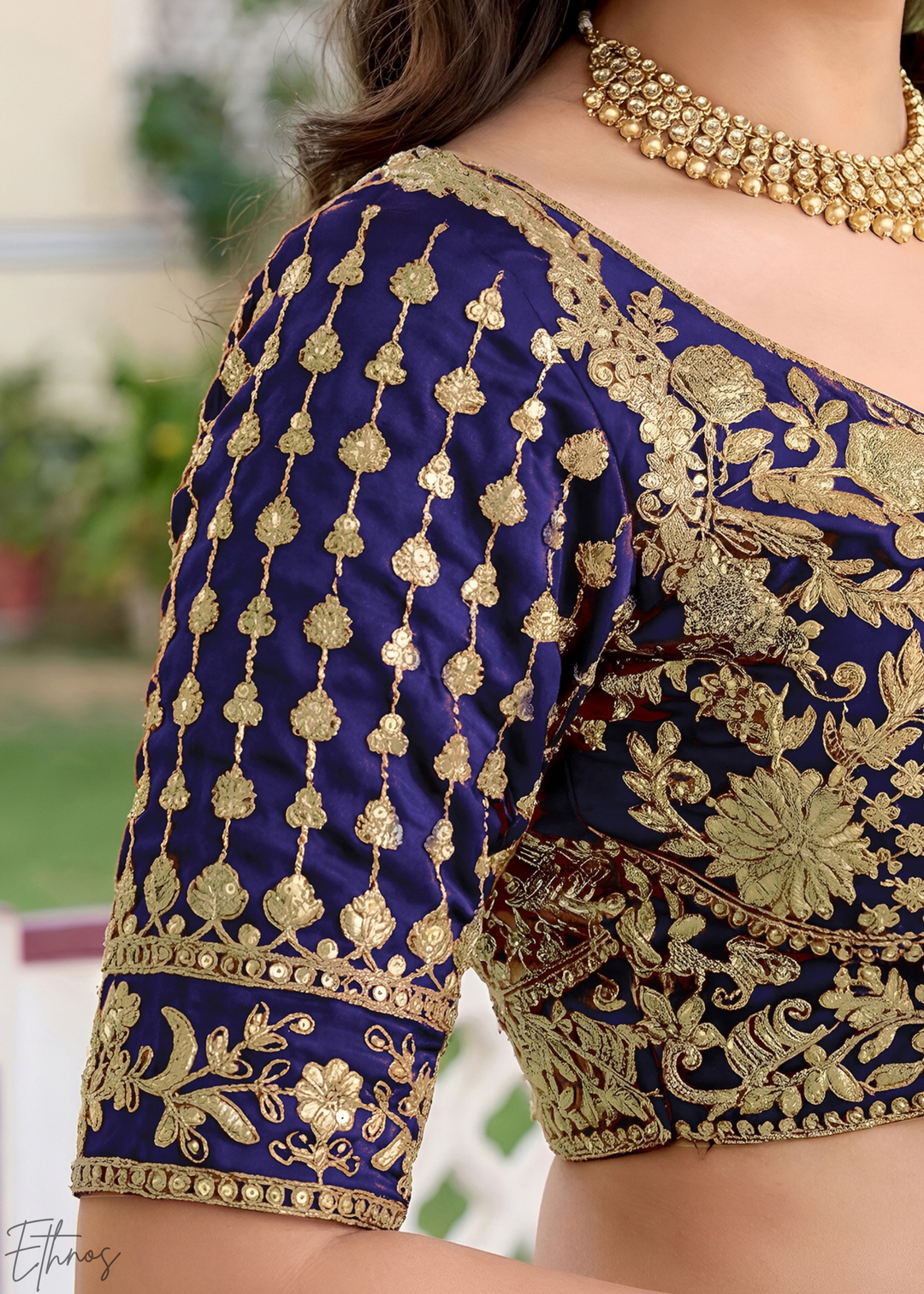 Deep Sapphire Floret Zari Rangoli Silk Lehenga