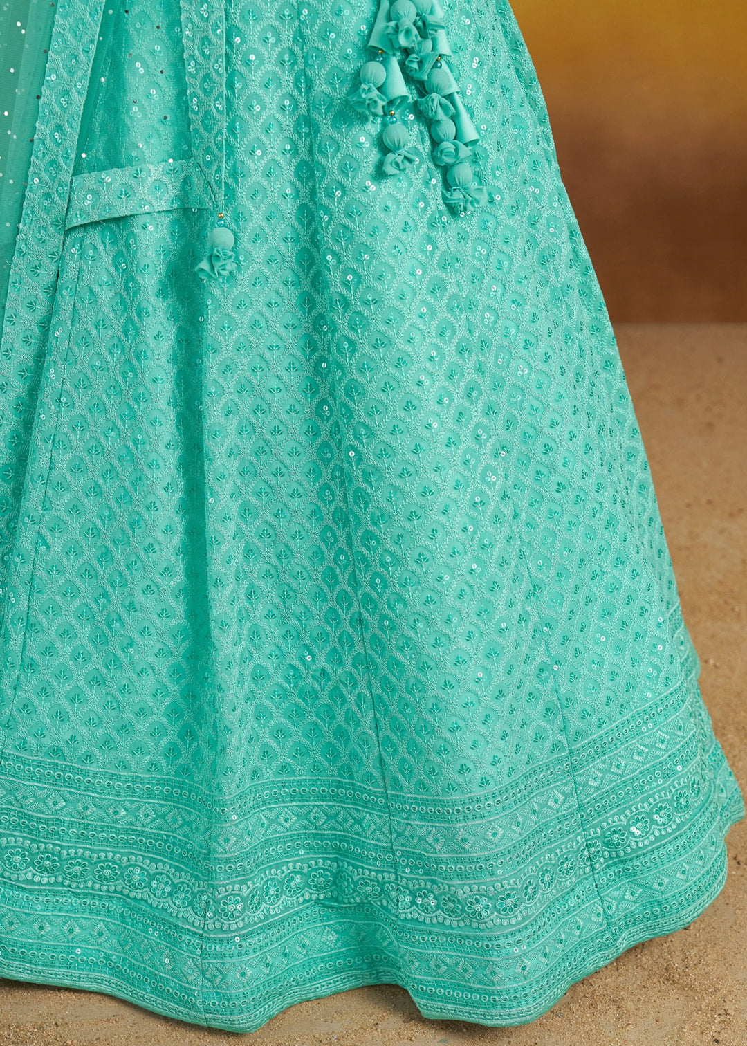 Sky Georgette Lehenga With Sequins and Thread Embroidered Work