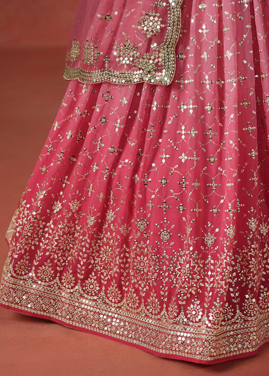 Peach Sequins Zari Embroidered Work Georgette Lehenga