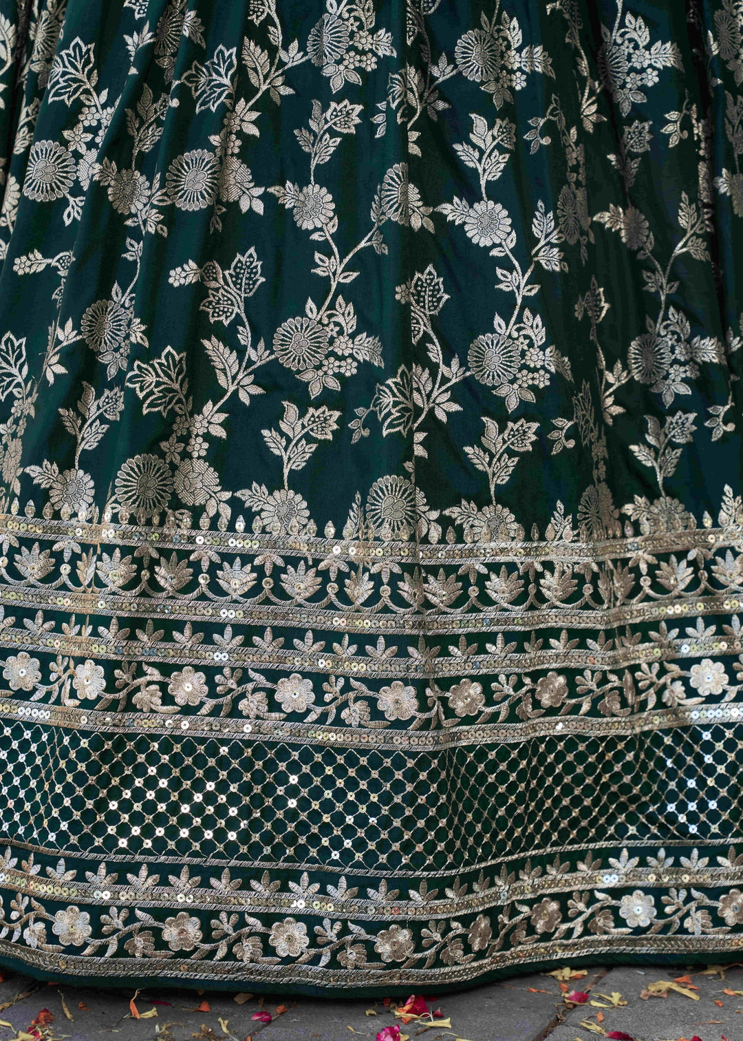 Green Sequins and Zari Embroidery Work Silk Lehenga