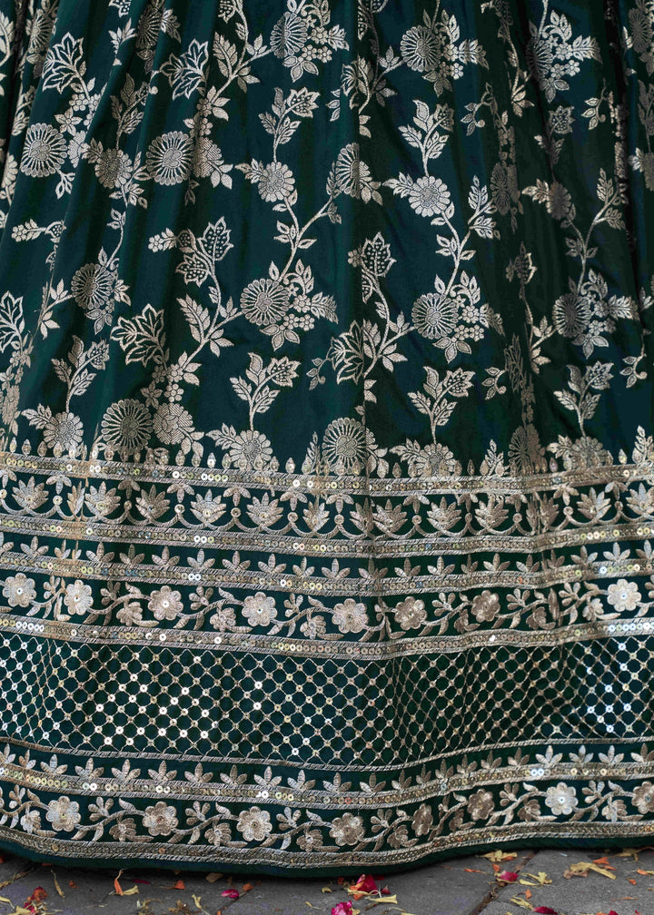 Green Sequins and Zari Embroidery Work Silk Lehenga