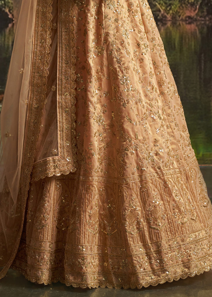 Peachy Rose Gold Gota Silk Lehenga With Embroidery
