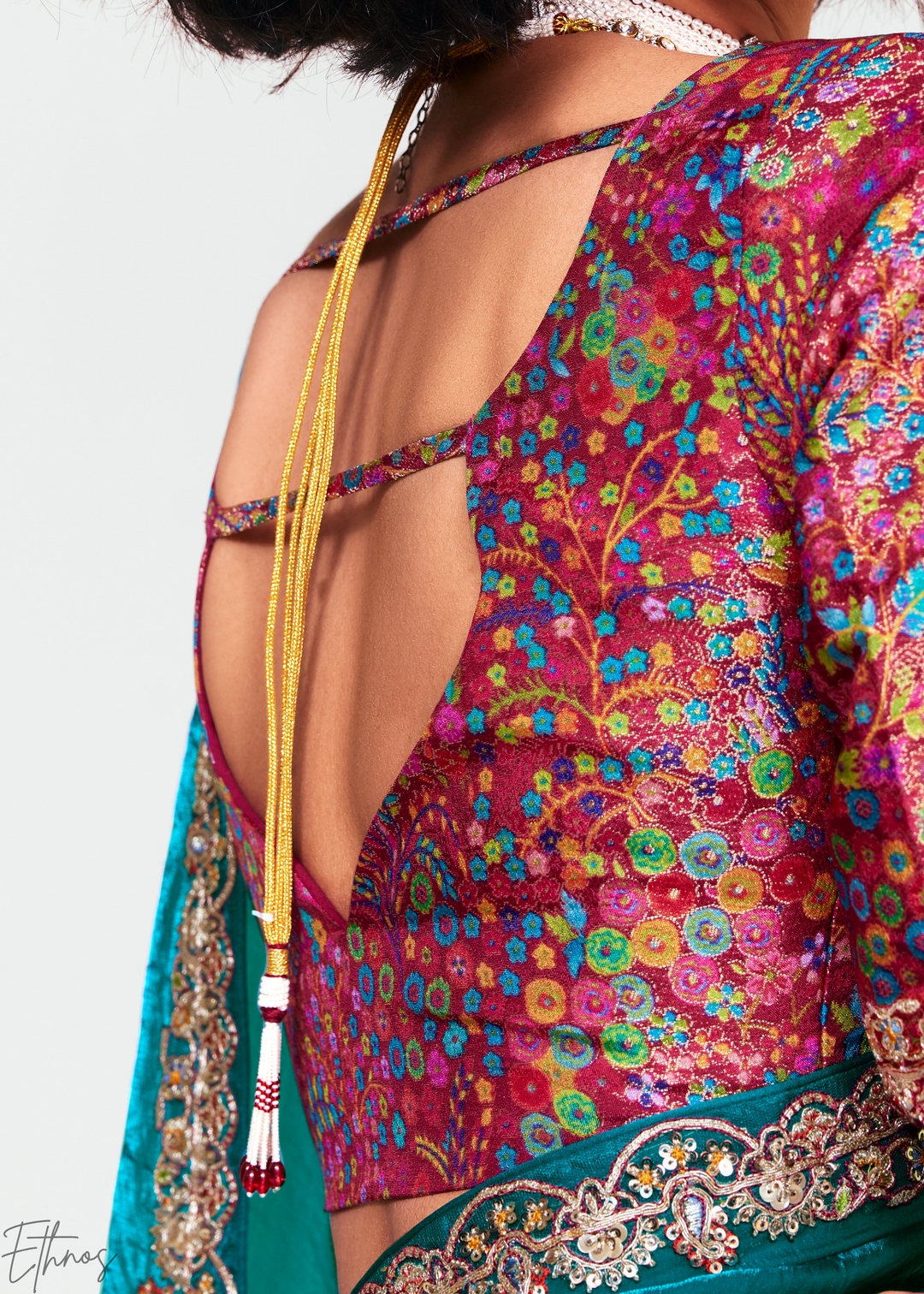 Aegean Teal Embroidered Tissue Saree
