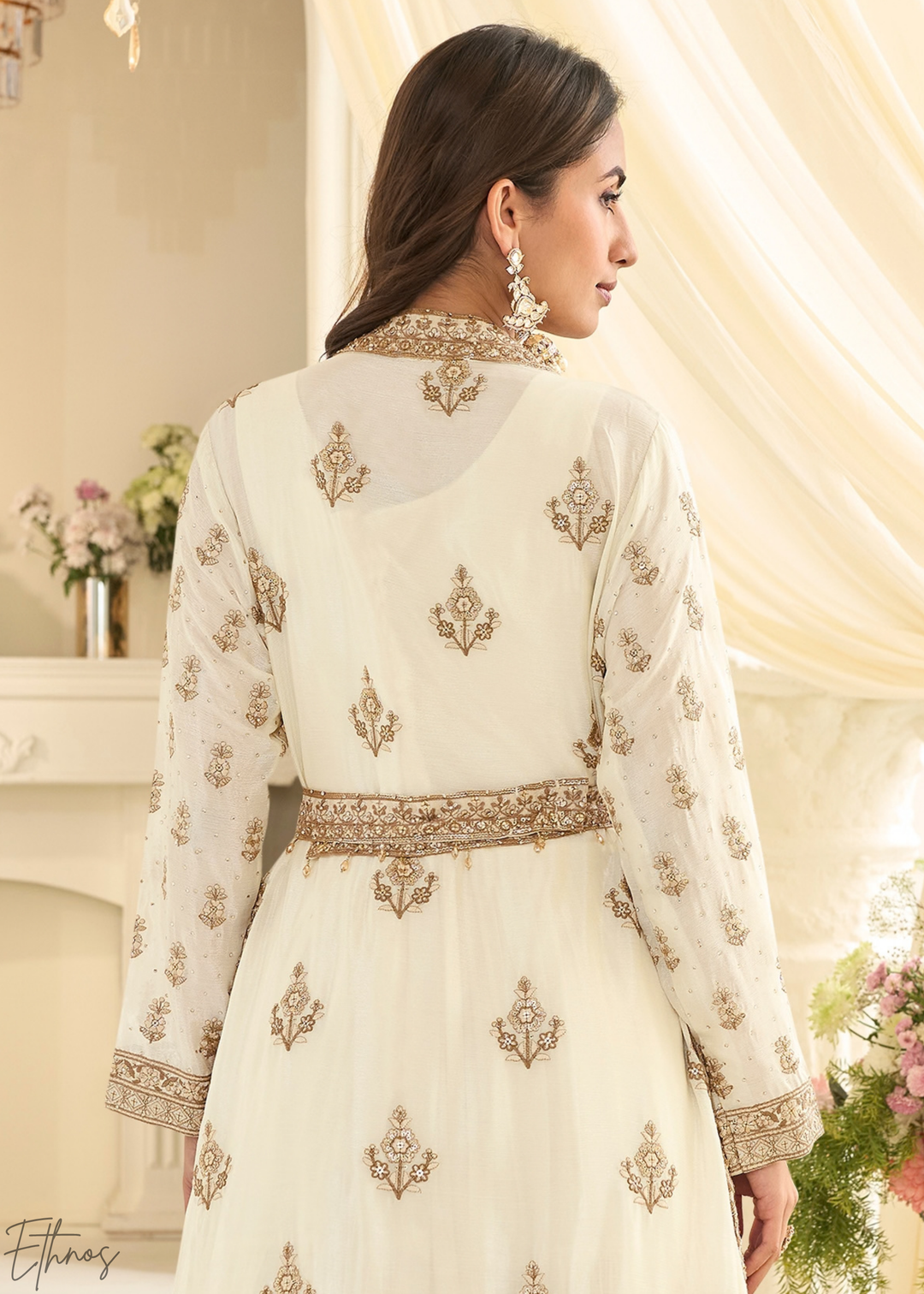 Alabaster Imperial Vine Chinon Silk Jacket Gown Set