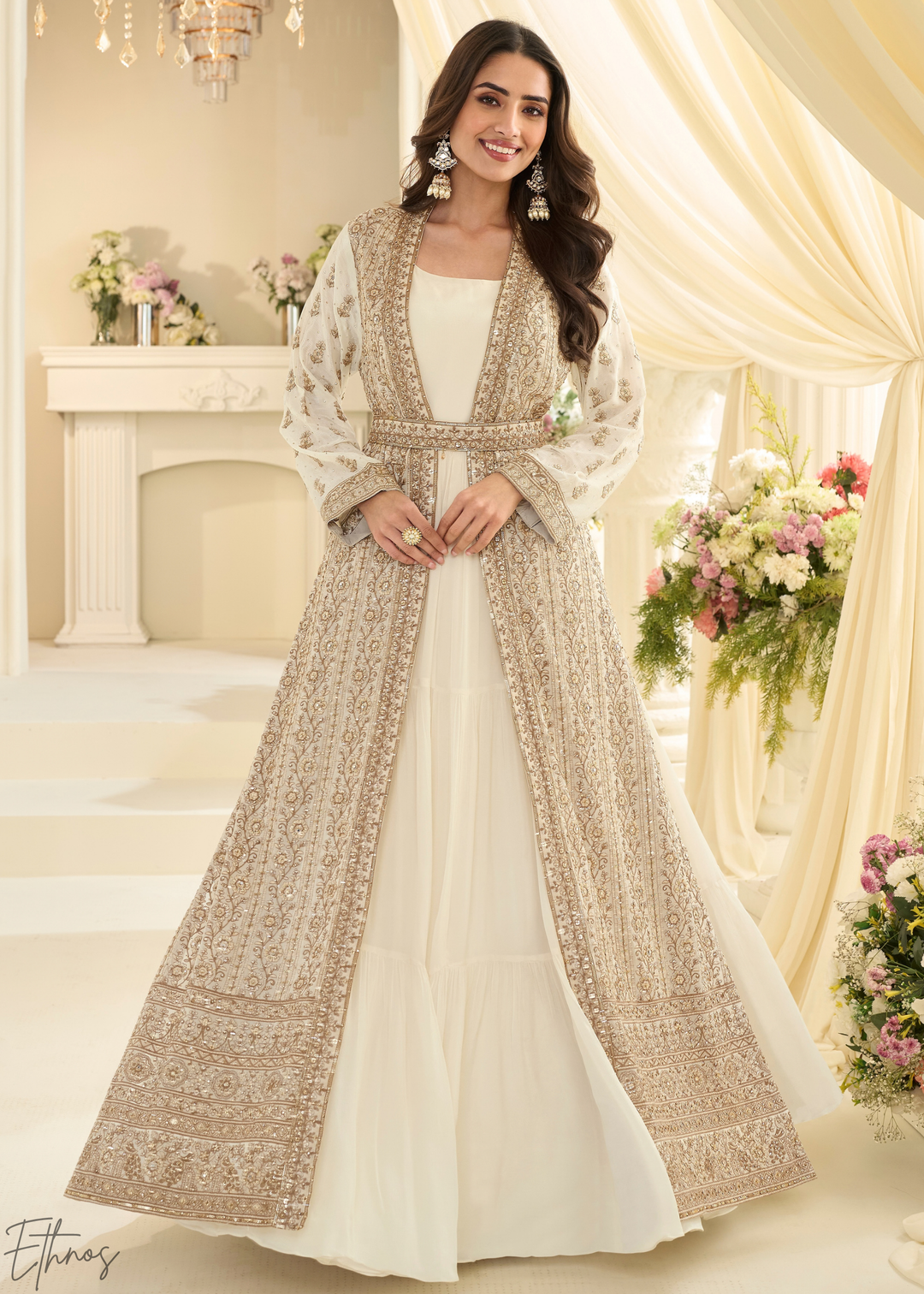 Alabaster Imperial Vine Chinon Silk Jacket Gown Set