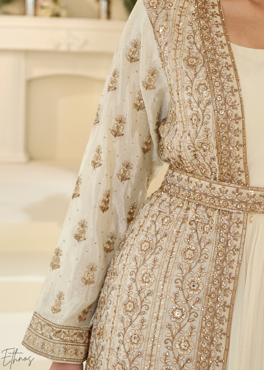 Alabaster Imperial Vine Chinon Silk Jacket Gown Set