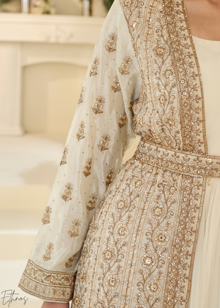 Alabaster Imperial Vine Chinon Silk Jacket Gown Set