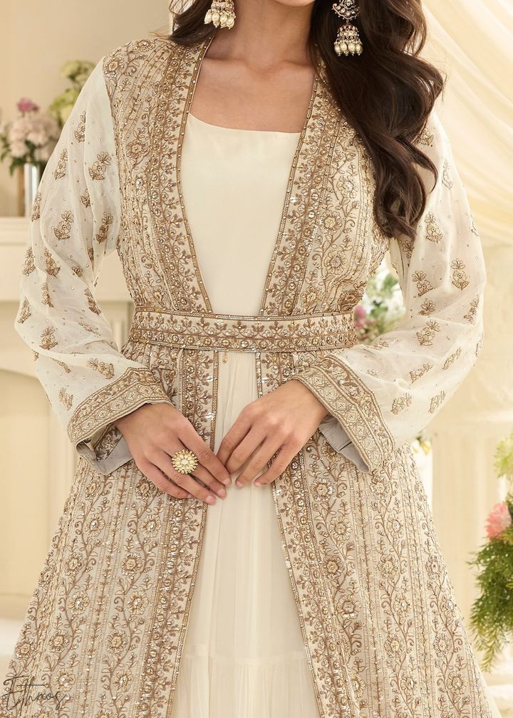 Alabaster Imperial Vine Chinon Silk Jacket Gown Set