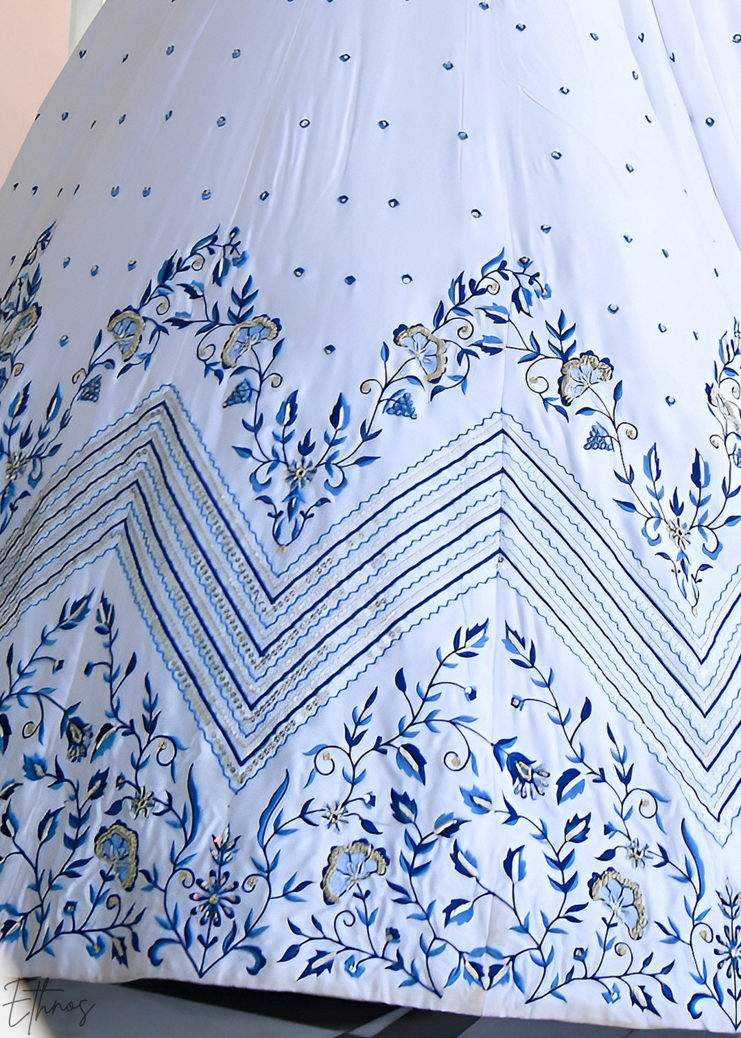 Alabaster White Chevron Satin Lehenga Set