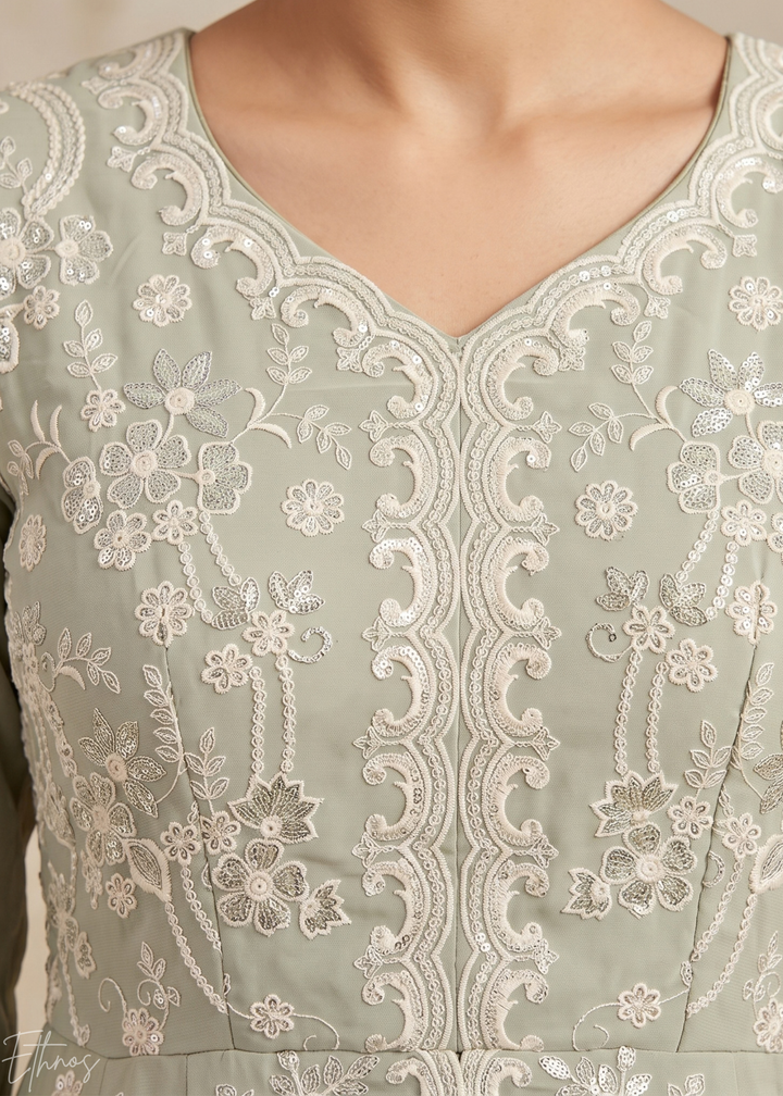 Alabaster White Radiant Blossom Georgette Peplum Sharara Suit