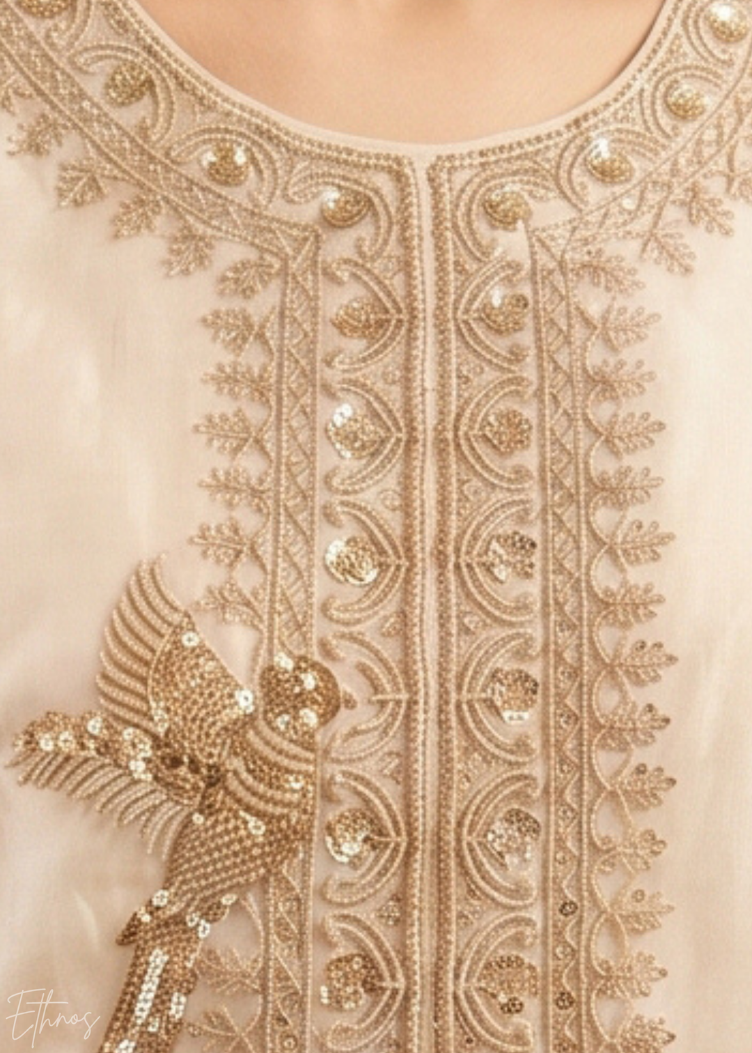 Alabaster White Regal-Embroidered Silk Sharara Suit