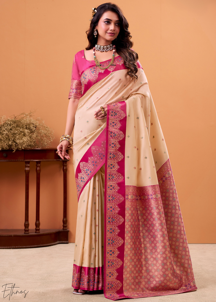 Almond Cream Satin Silk Saree