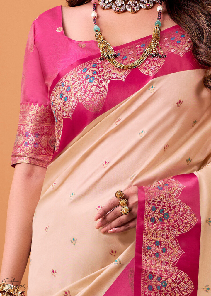 Almond Cream Satin Silk Saree