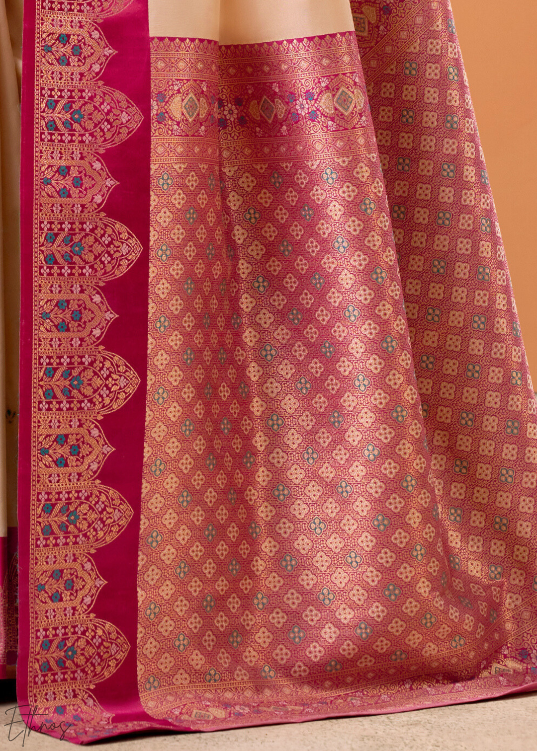 Almond Cream Satin Silk Saree