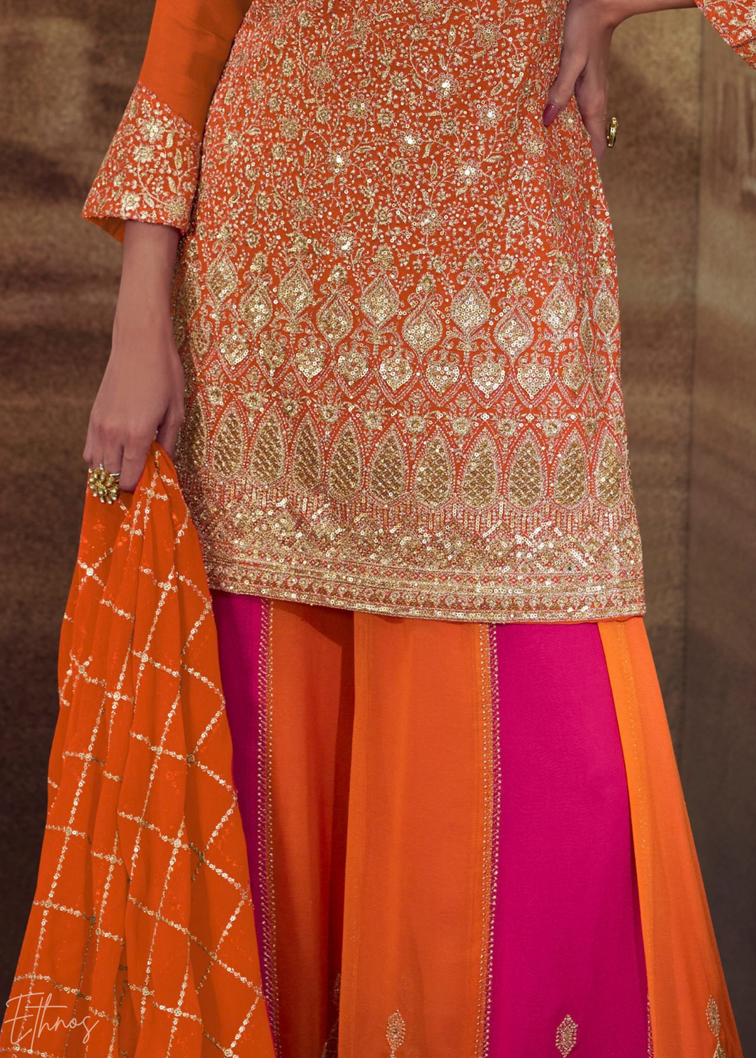 Amber Chevron Gota Faux Georgette Palazzo Suit