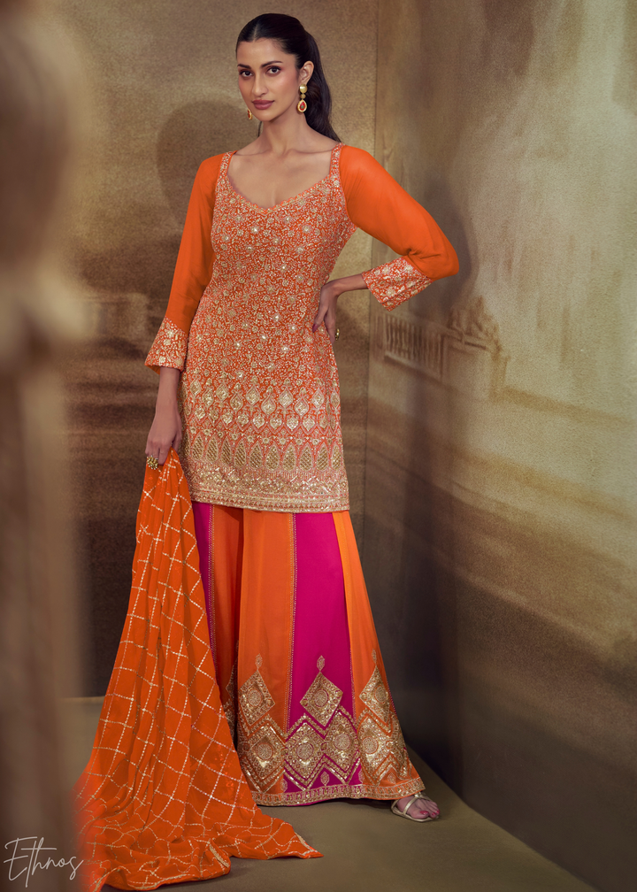 Amber Chevron Gota Faux Georgette Palazzo Suit
