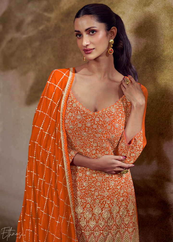 Amber Chevron Gota Faux Georgette Palazzo Suit