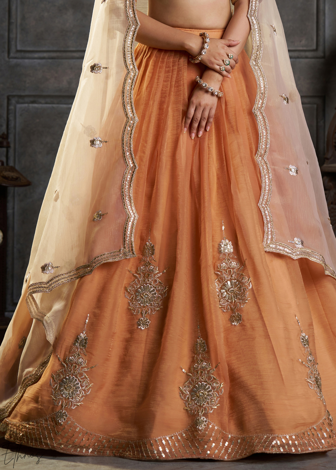 Amber Gilded Medallion Organza Lehenga Choli
