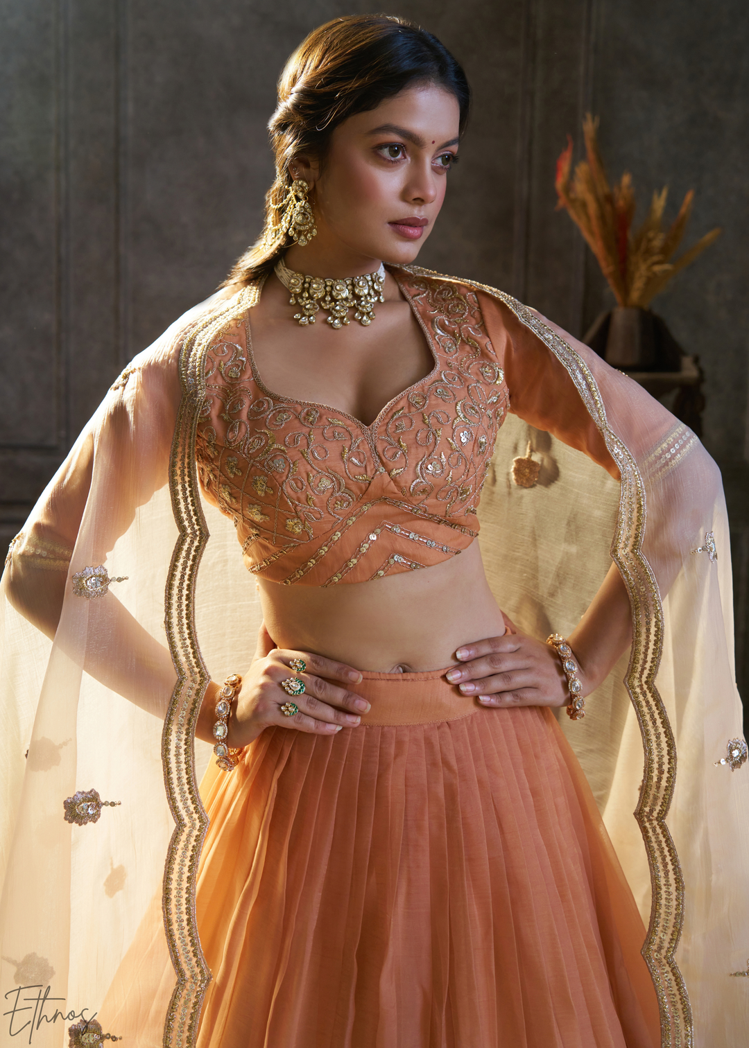 Amber Gilded Medallion Organza Lehenga Choli