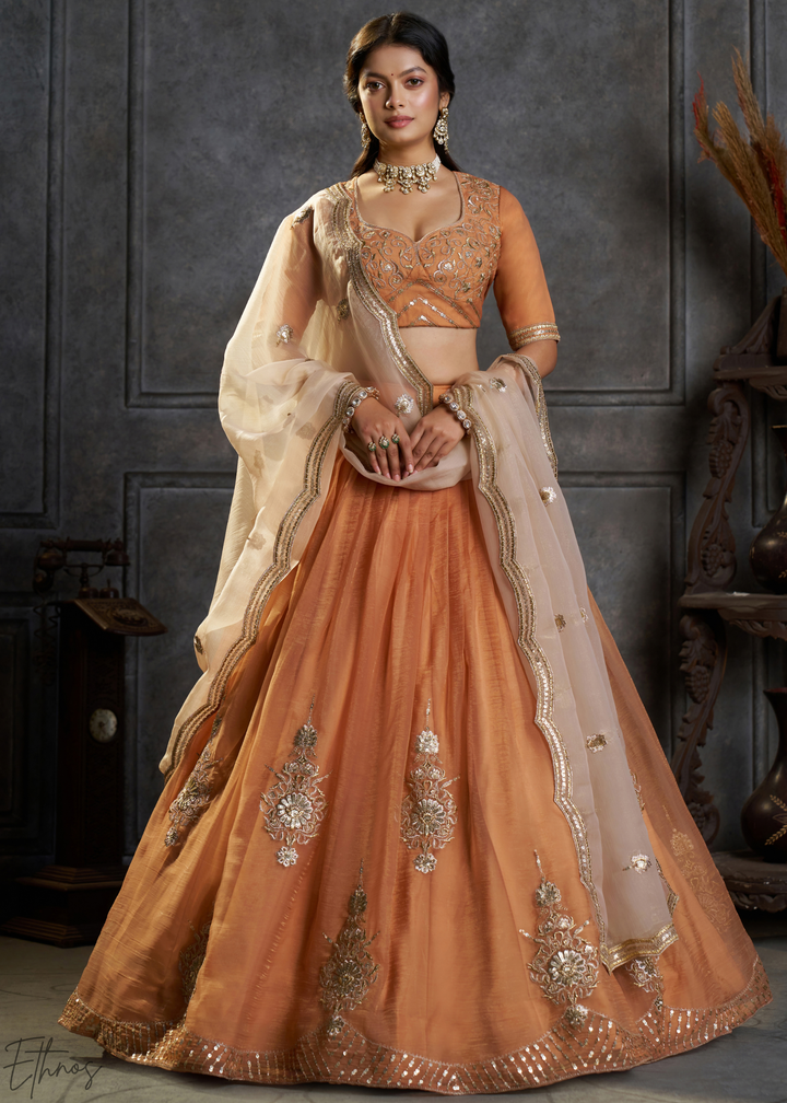Amber Gilded Medallion Organza Lehenga Choli