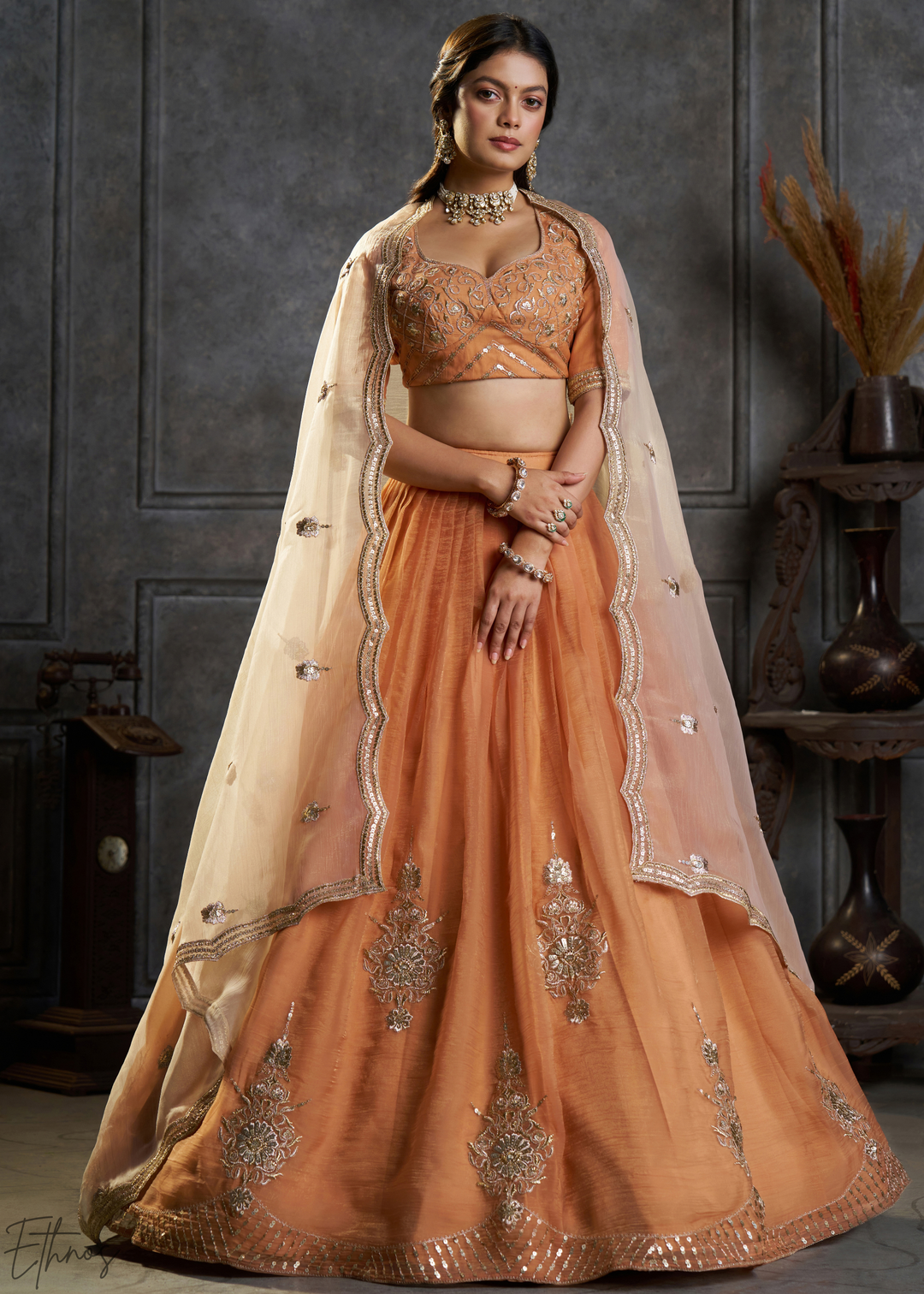 Amber Gilded Medallion Organza Lehenga Choli