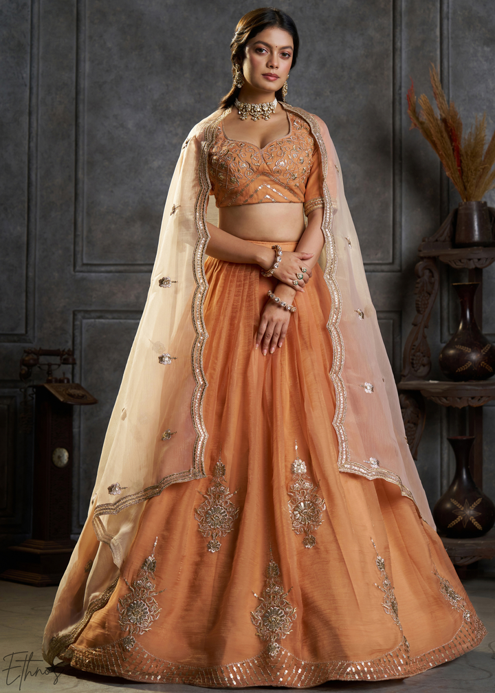 Amber Gilded Medallion Organza Lehenga Choli