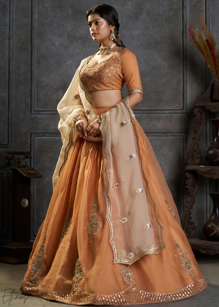 Amber Gilded Medallion Organza Lehenga Choli