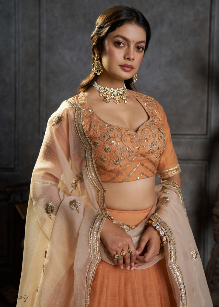 Amber Gilded Medallion Organza Lehenga Choli