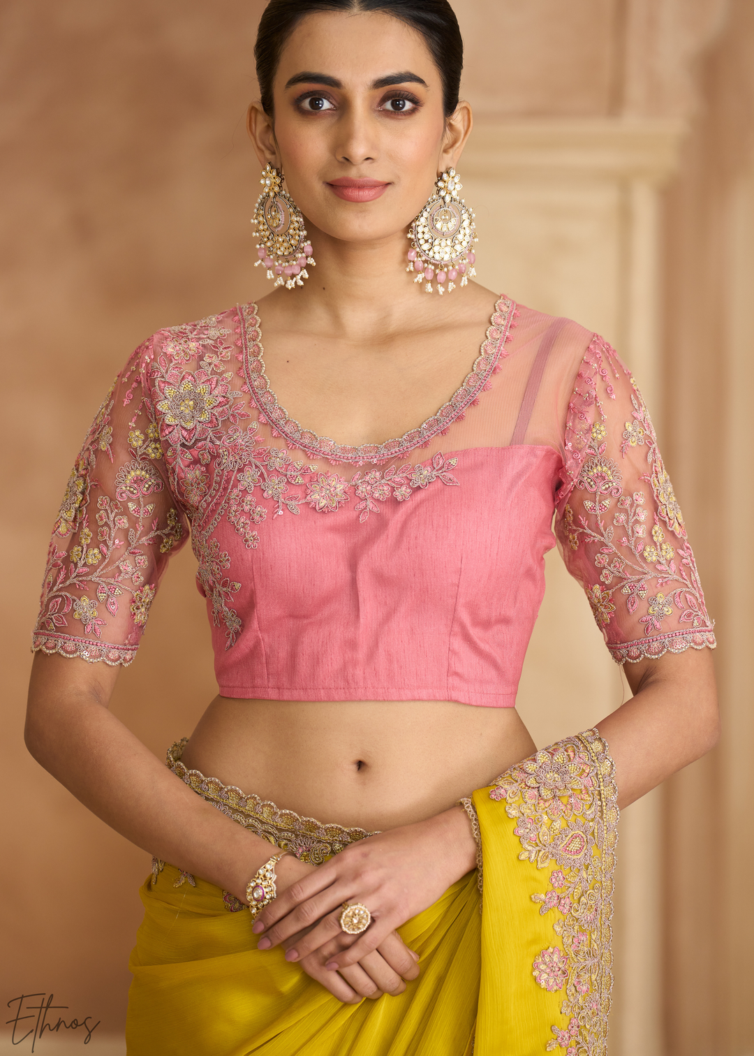 Amber Glow Detailed Border Satin Chiffon Saree