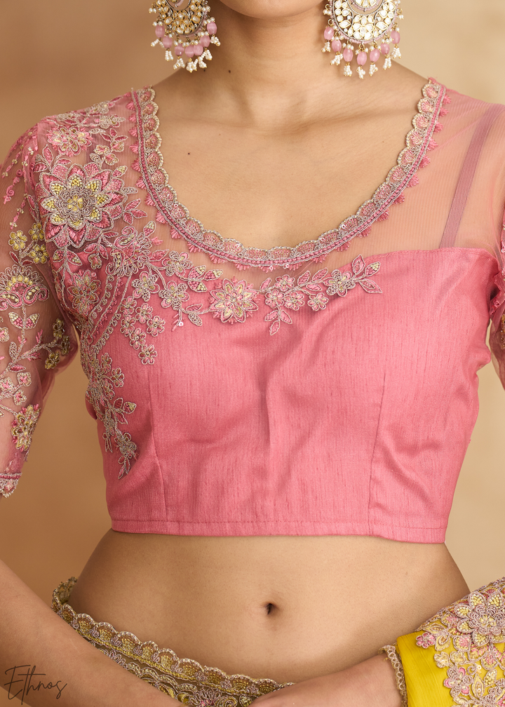 Amber Glow Detailed Border Satin Chiffon Saree